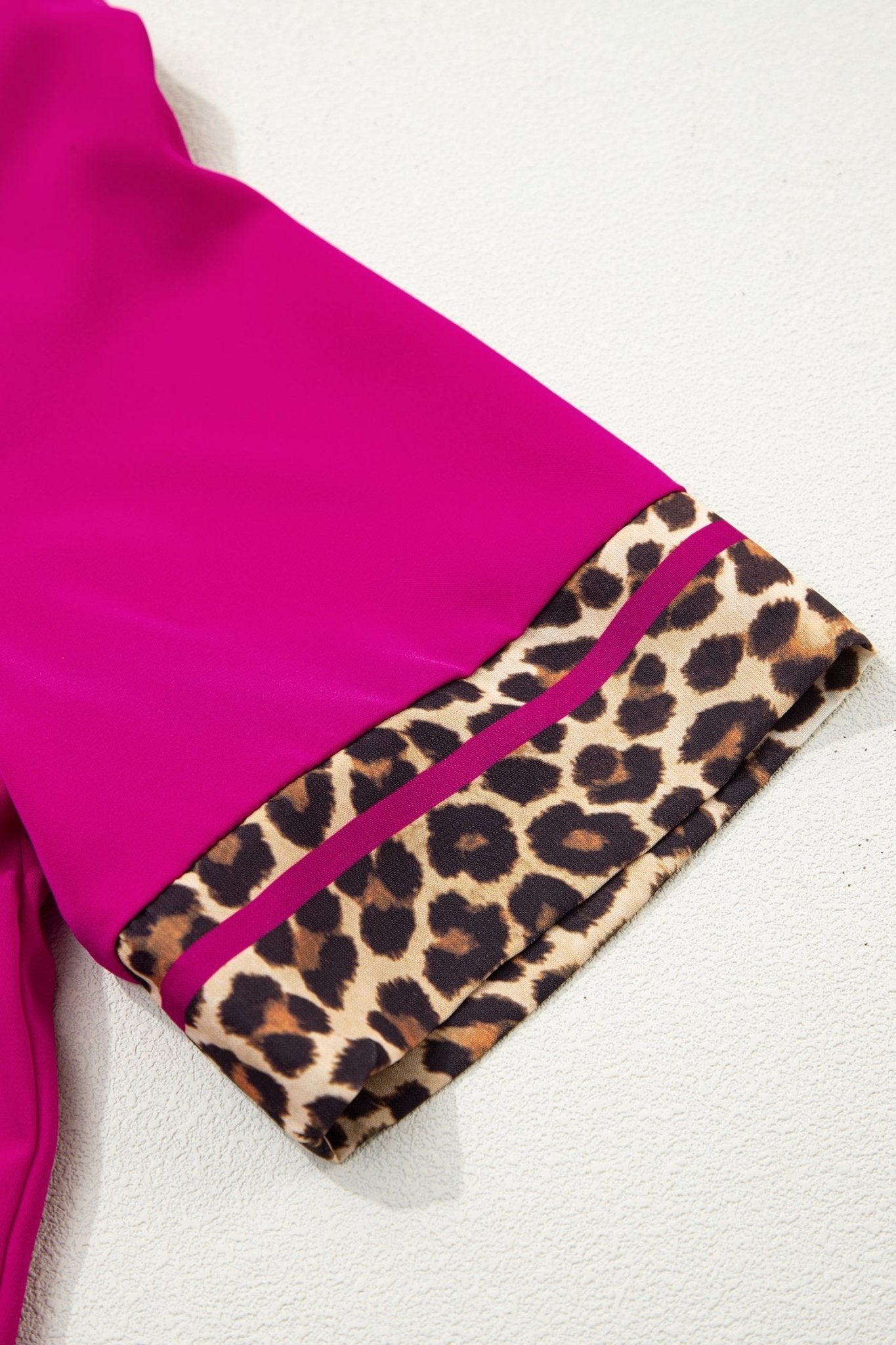 Violet Leopard Patchwork Trim Split Neck Short Sleeve Blouse - Loving It Shop