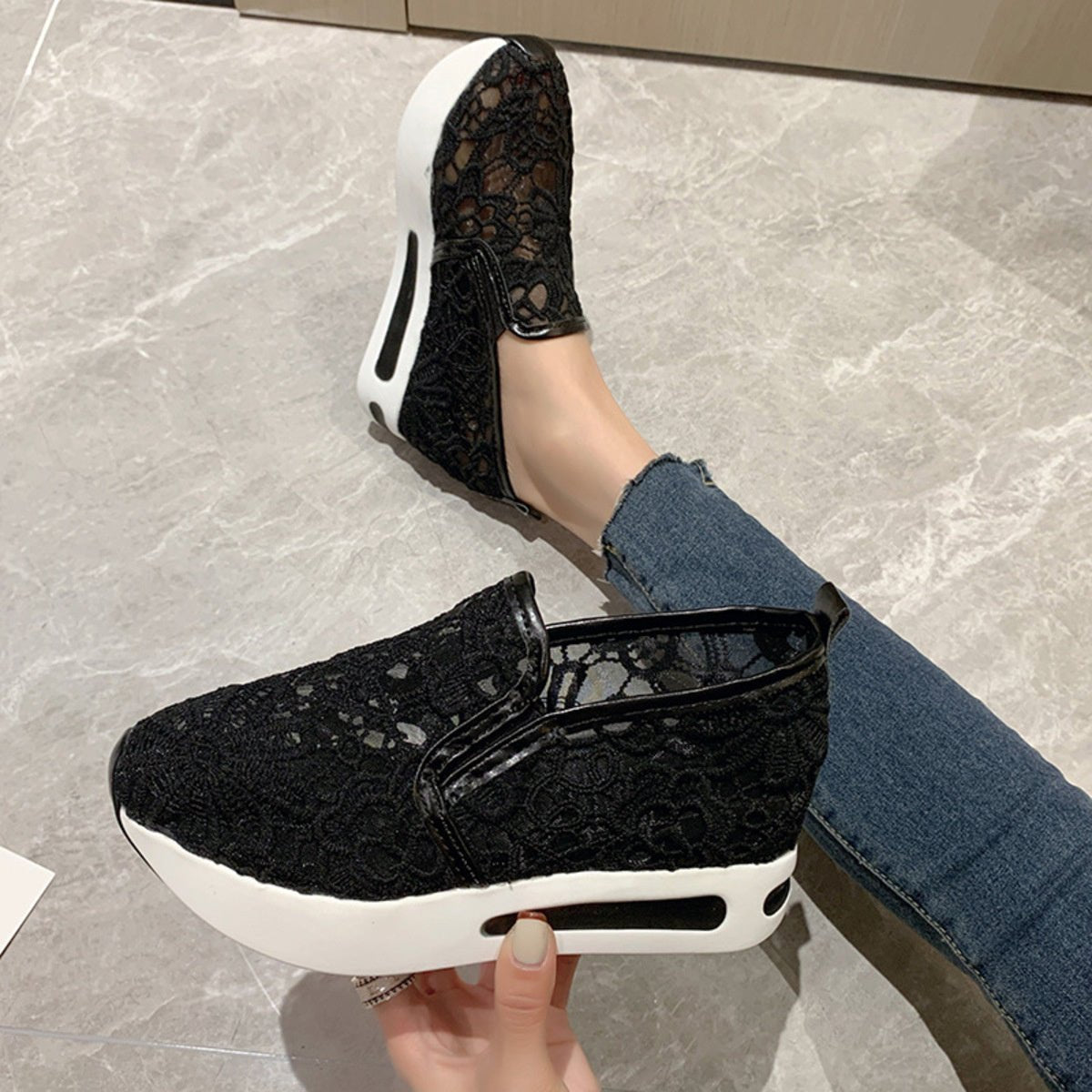 Lace Breathable Platform Slip - On - Loving It Shop