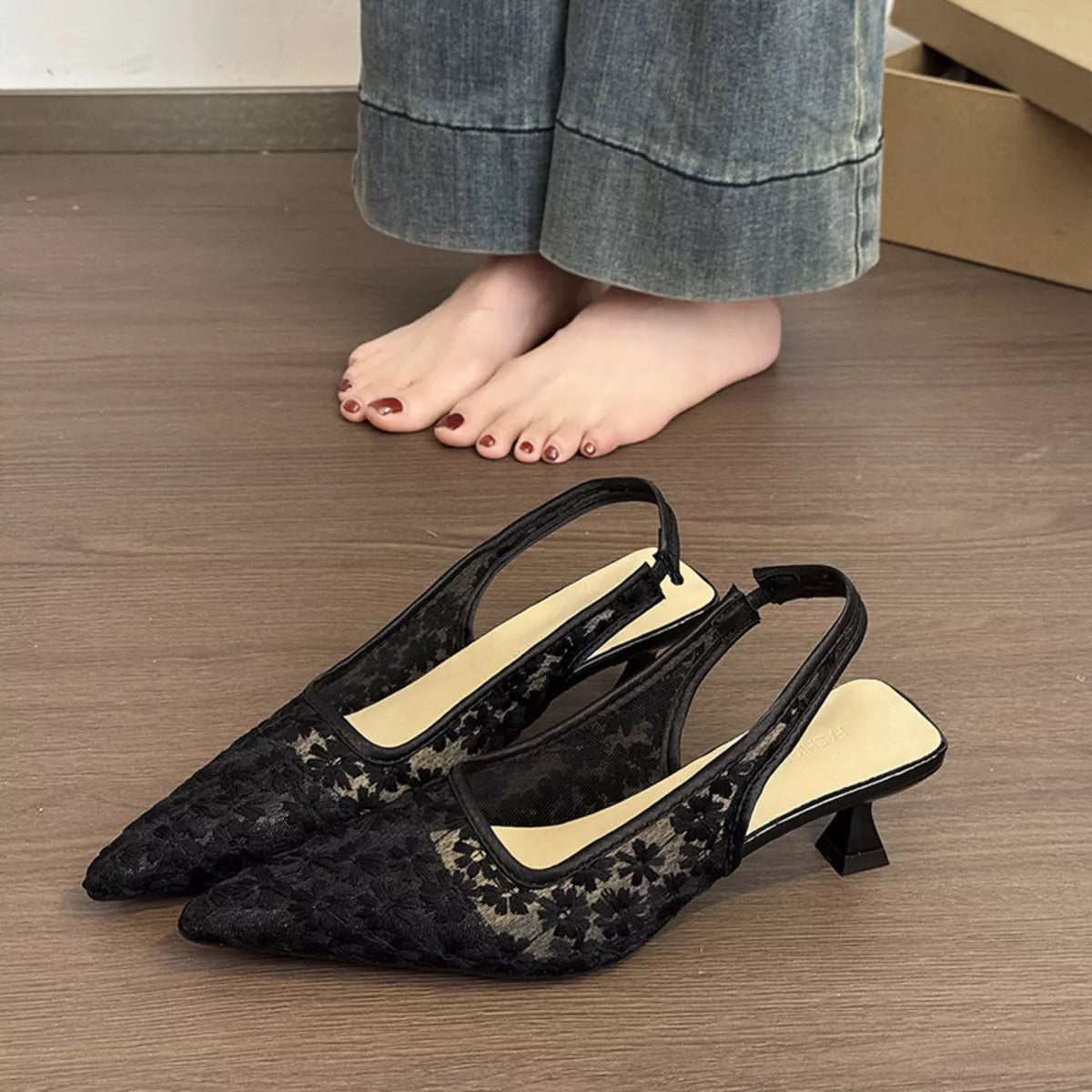Lace Pointed - Toe Slingback Pumps - Loving It Shop
