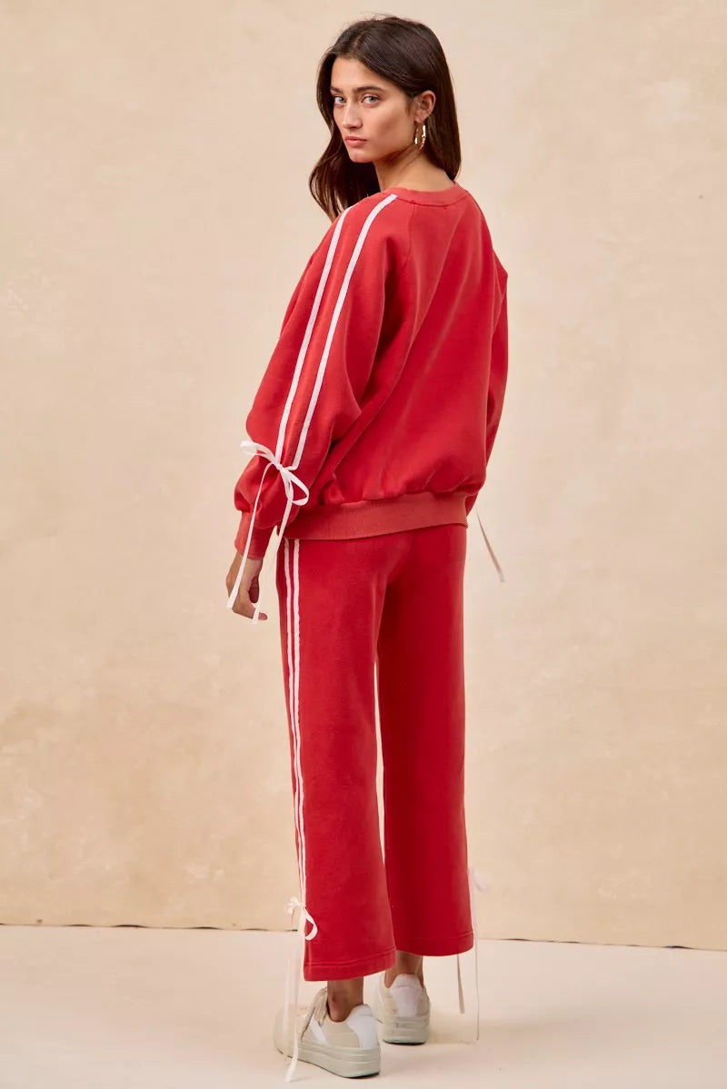Side Lined Bow Details Fleece Sweatpants