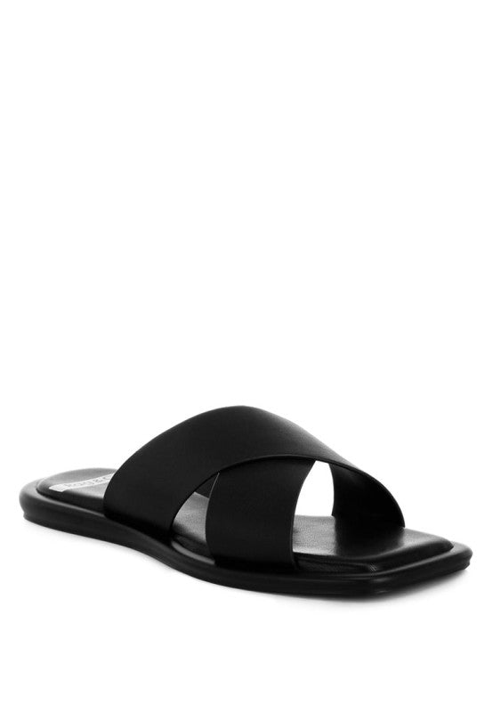 Shosa Genuine Leather Criss-Cross Flats