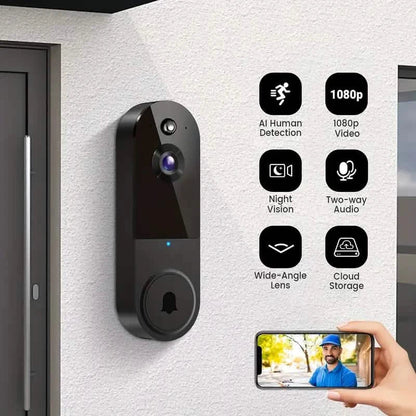 1080P HD Smart Doorbell Camera with AI Detection &amp; Night Vision