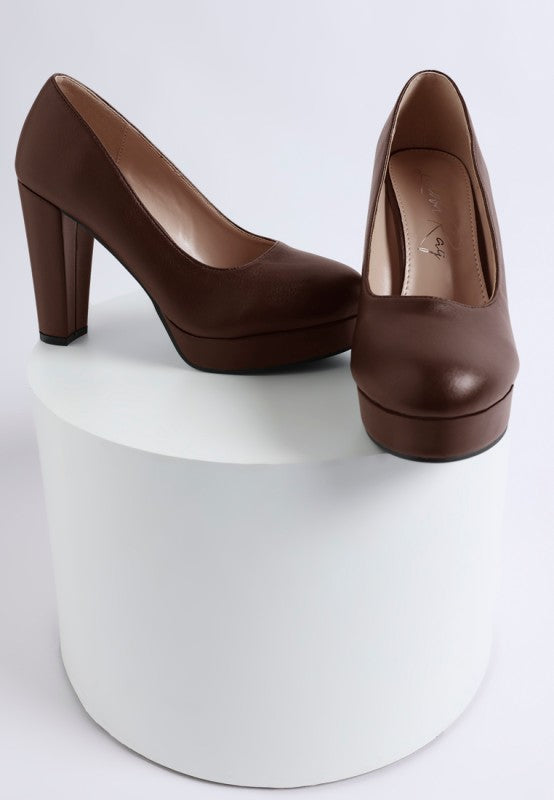 Damsor Faux Leather Block Heel Pumps