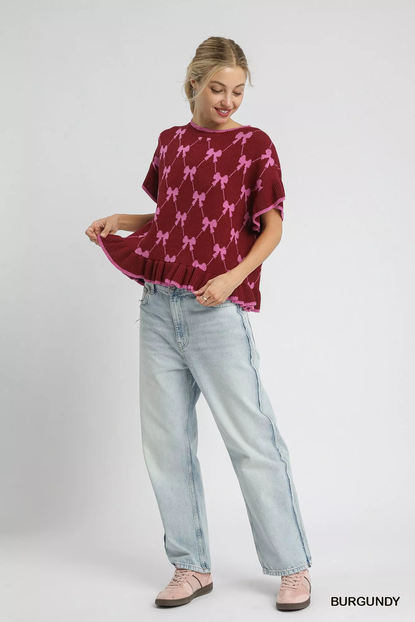 Bow Knit Ruffle Sleeve Sweater