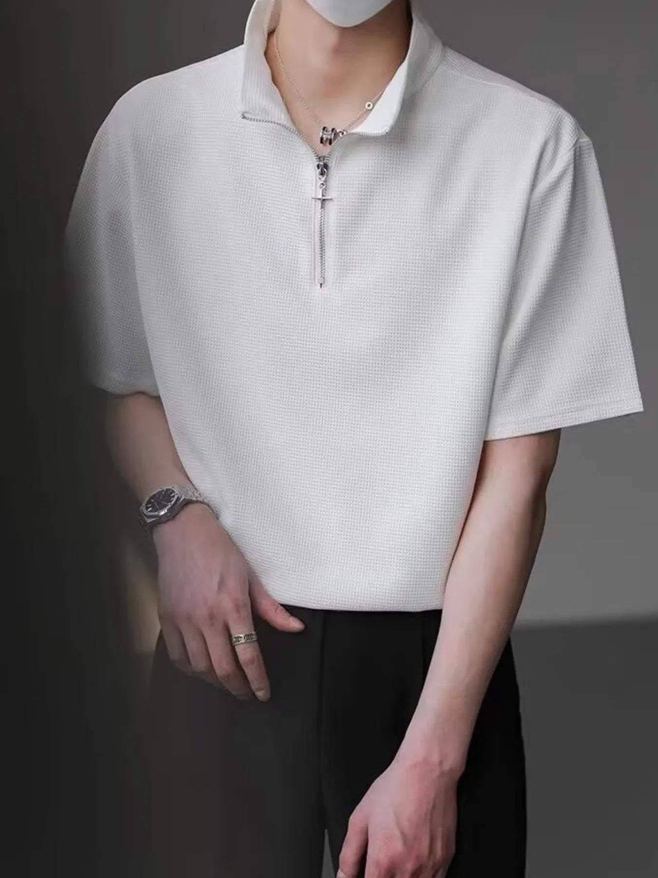 Men's Plus Size Casual Half Zip Short Sleeve Polo