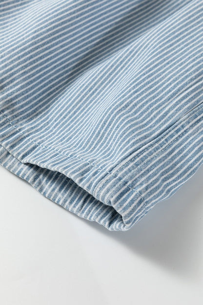 Sky Blue Stripe Drawstring Elastic Waist Casual Denim Shorts - Loving It Shop