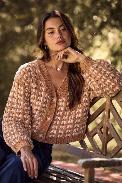 Soft Chenille Yarn Textur Button Sweater Cardigan