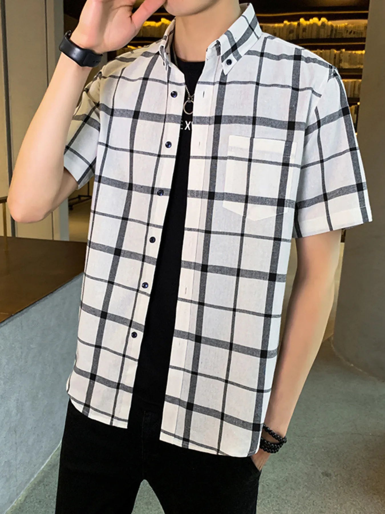 Men's Plus Size Casual Plaid Short Sleeve Shirt - Loving It Shop