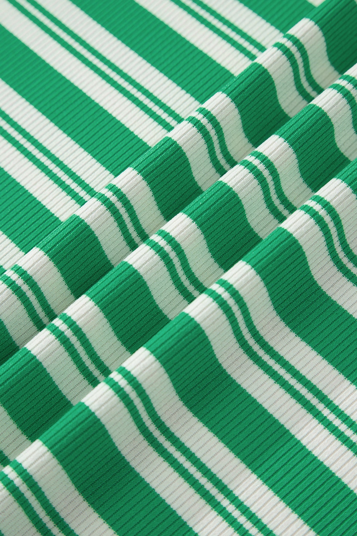 Green Stripe Collared V Neck Short Sleeve T Shirt Midi Dress with Pockets