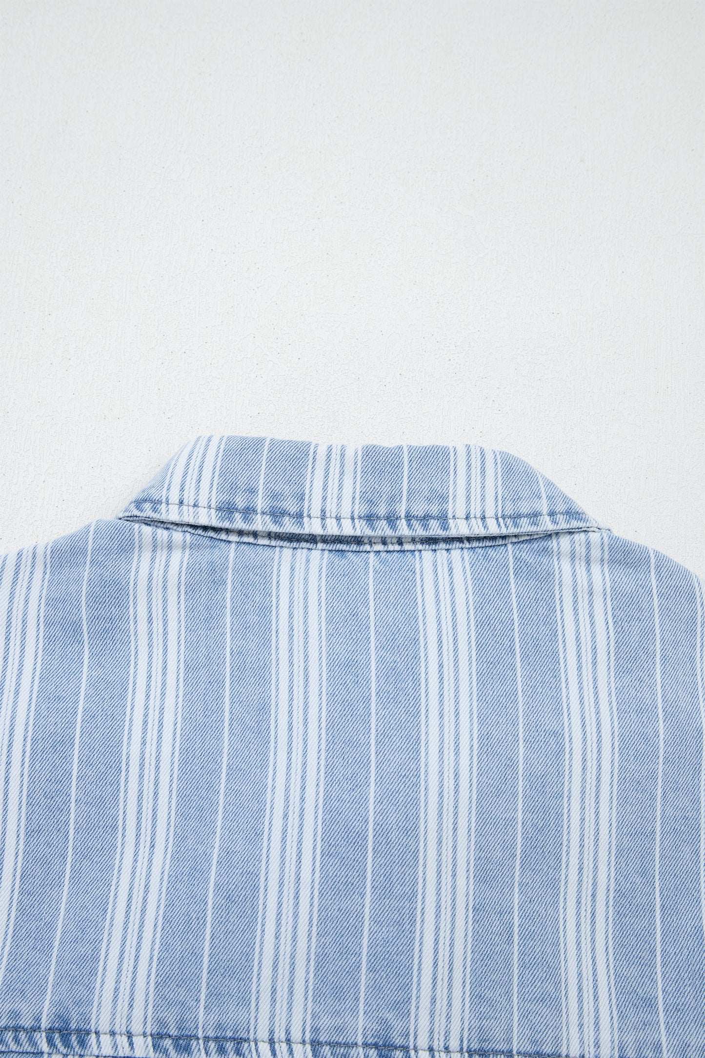 Sky Blue Stripe Boyfriend Chest Pocket Classic Denim Shacket