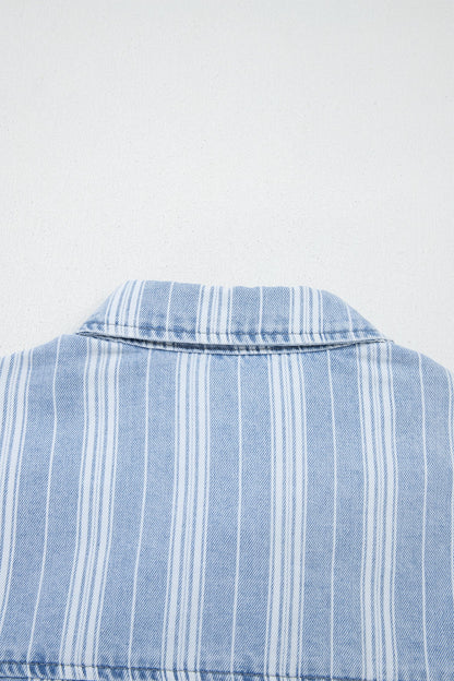 Sky Blue Stripe Boyfriend Chest Pocket Classic Denim Shacket