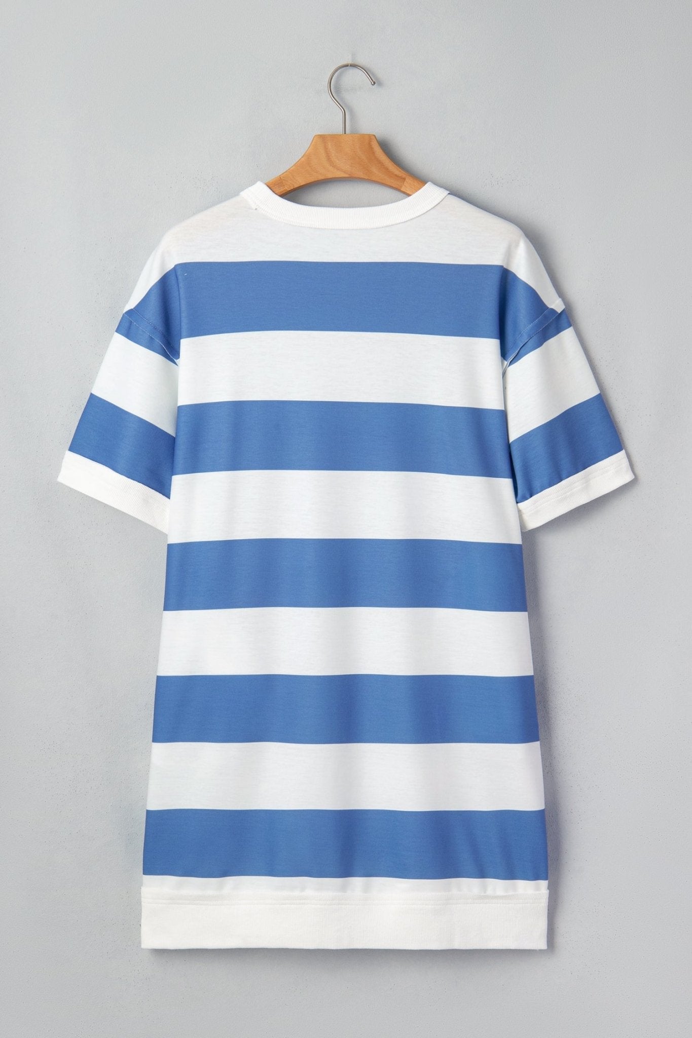 Blue Stripe Raw Seam Shoulder Detail Casual Tee Dress - Loving It Shop