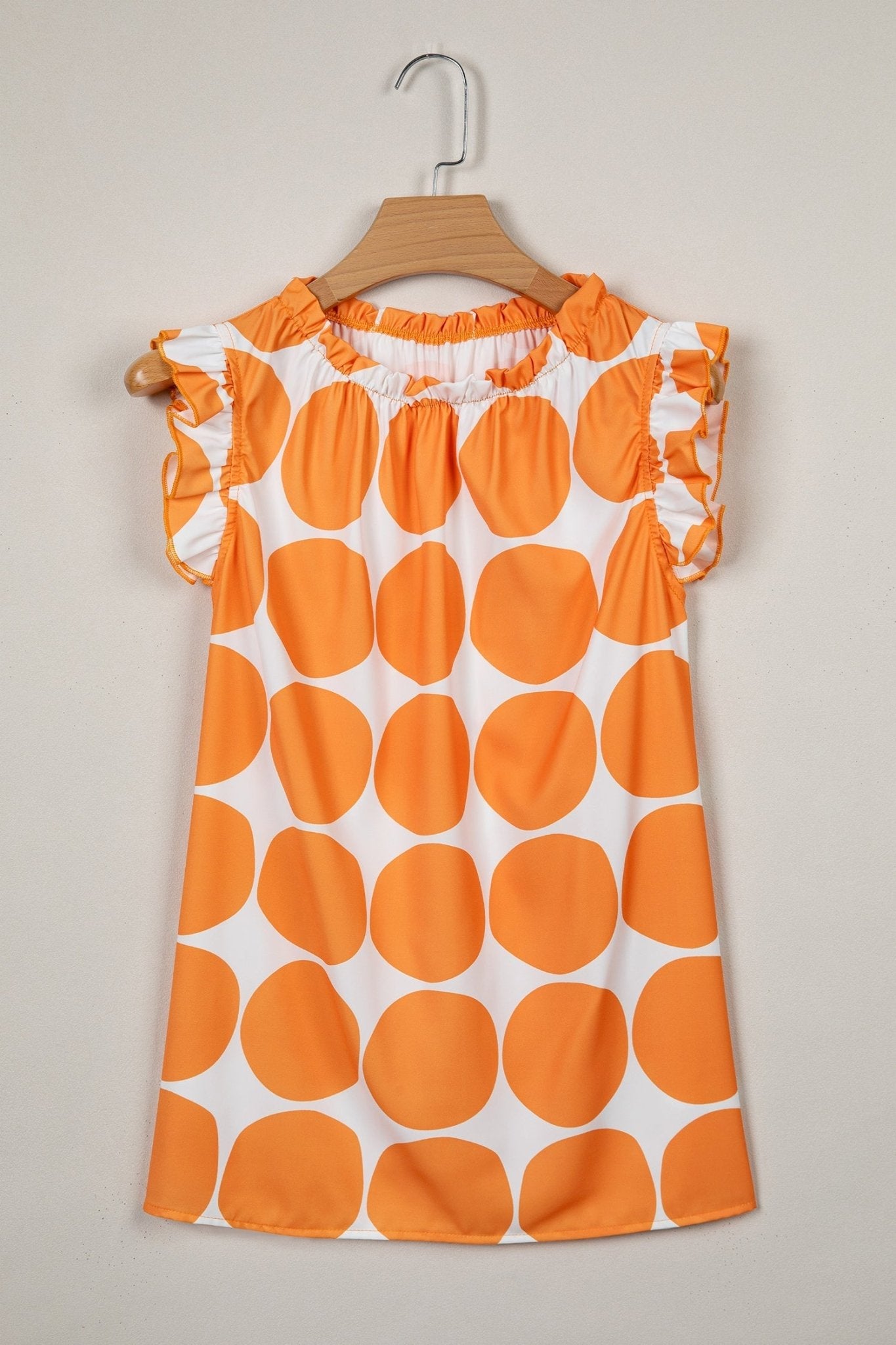 Yellow Polka Dot Print Frilled Round Neck Shift Tank Top - Loving It Shop