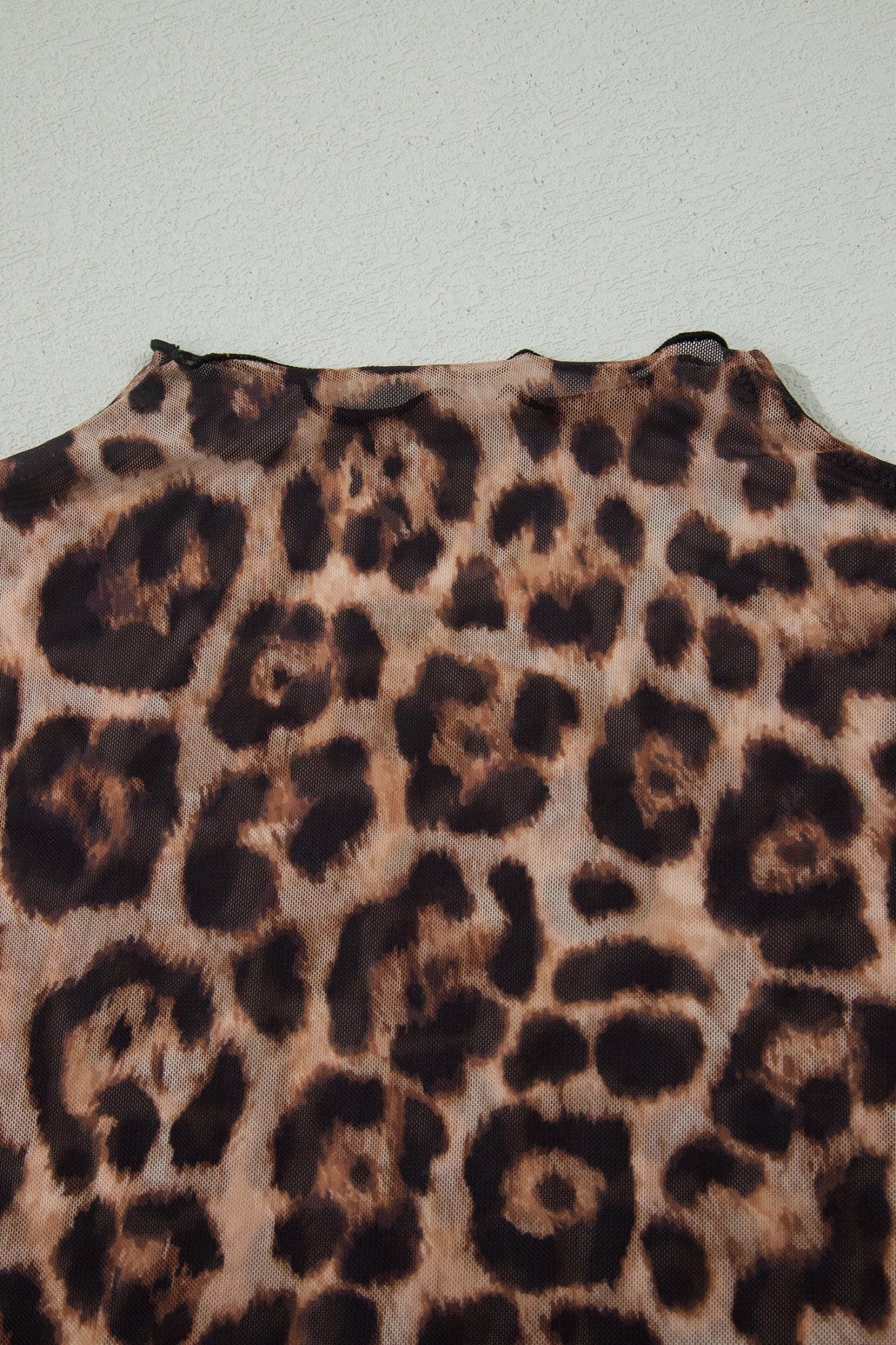 Camel Leopard Printed Mesh Short Sleeve Top - Loving It Shop