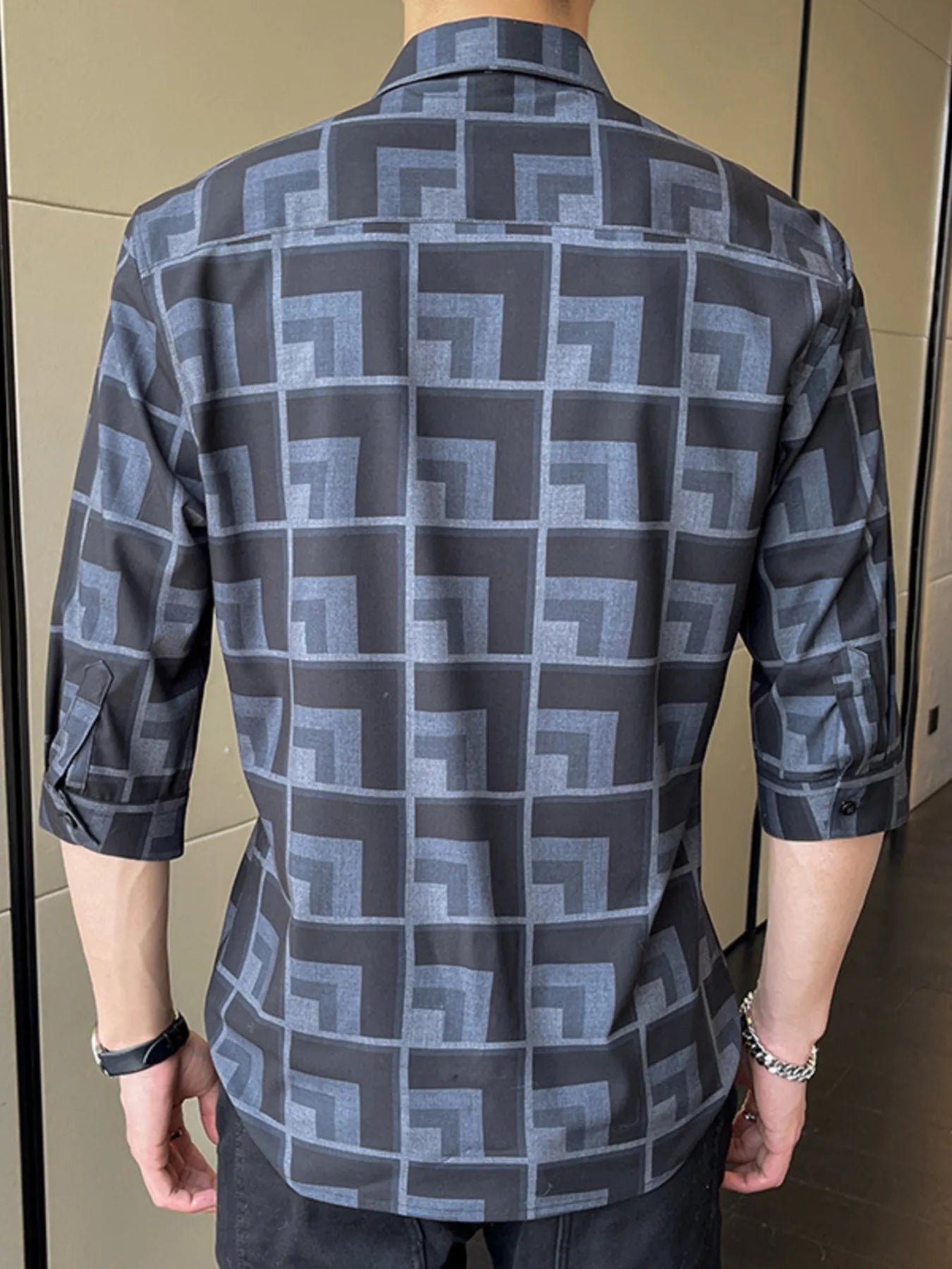Men's Plus Size Geometric Pattern Button Up Casual Shirt - Loving It Shop