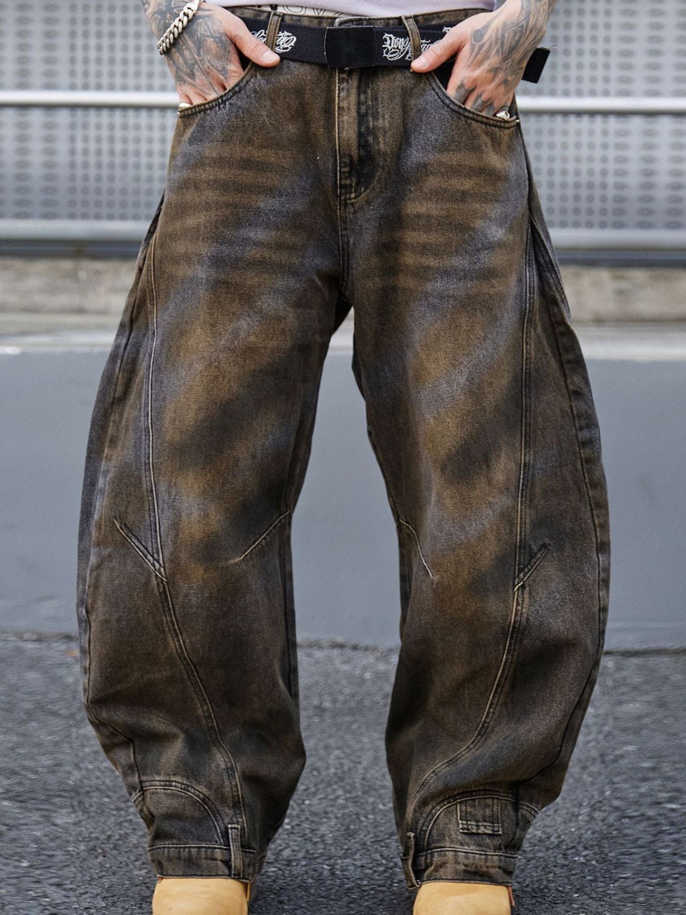 Men's Full Size Distressed Wide Leg Jeans Plus Size