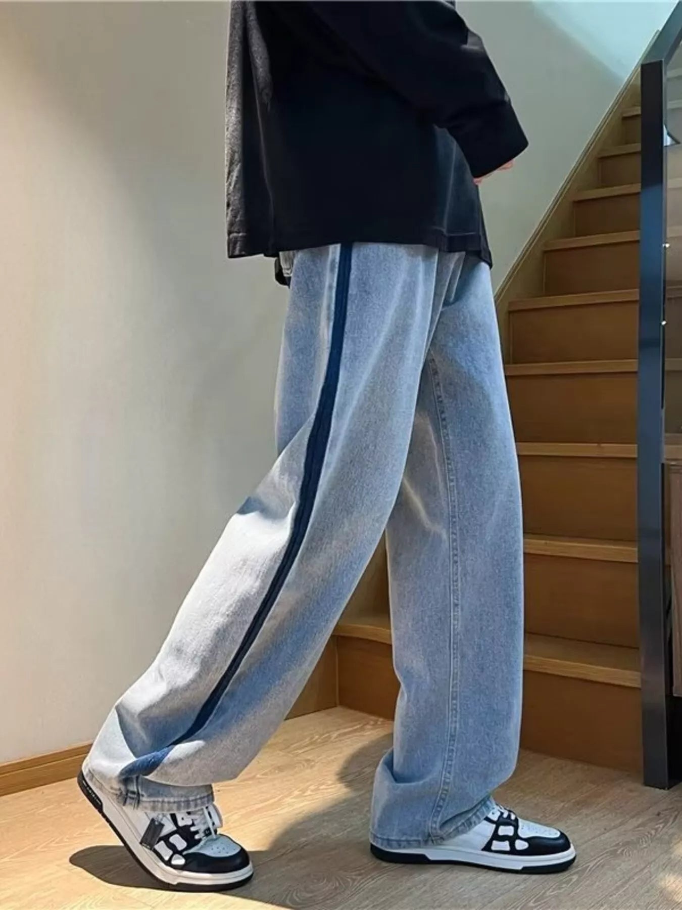 Men's Full Size Side Stripe Loose Fit Jeans Plus Size