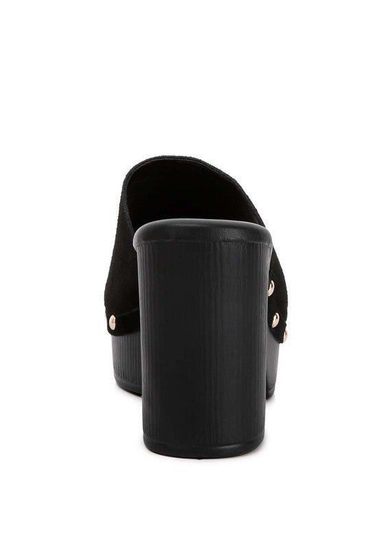 Cartera Suede High Block Heel Mules - Loving It Shop