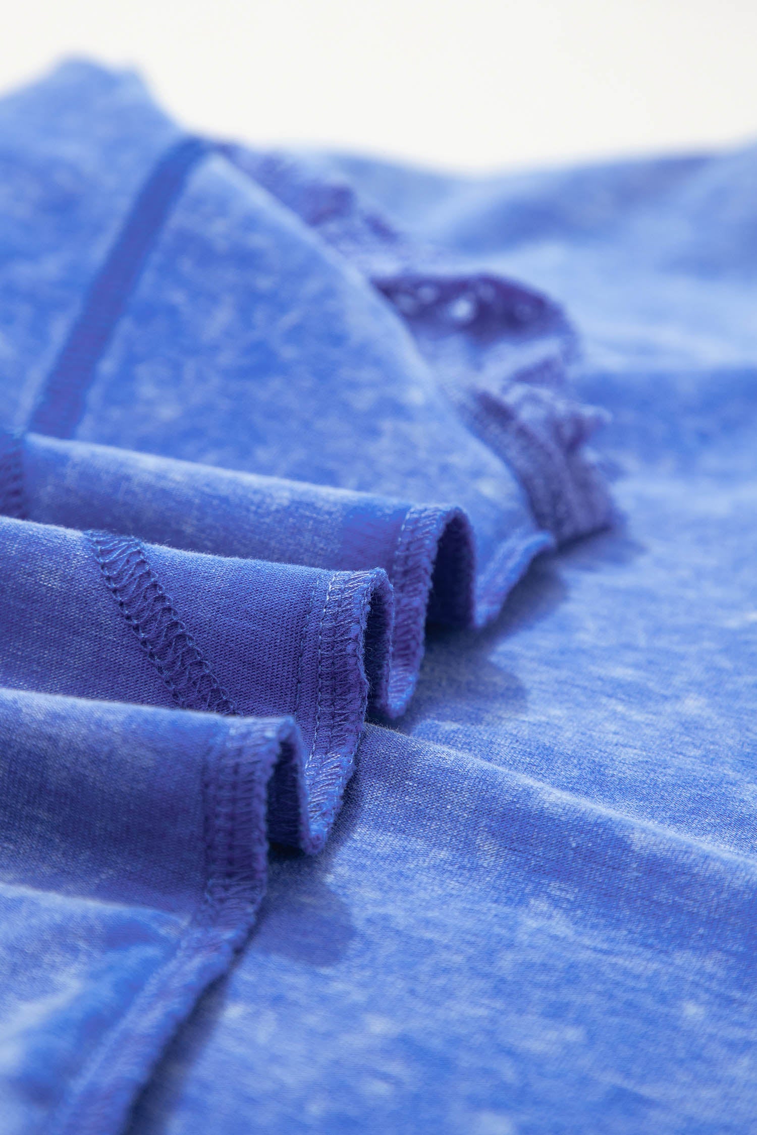 Sky Blue Mineral Wash Raw Seam Lace Sleeve Cotton Tee - Loving It Shop