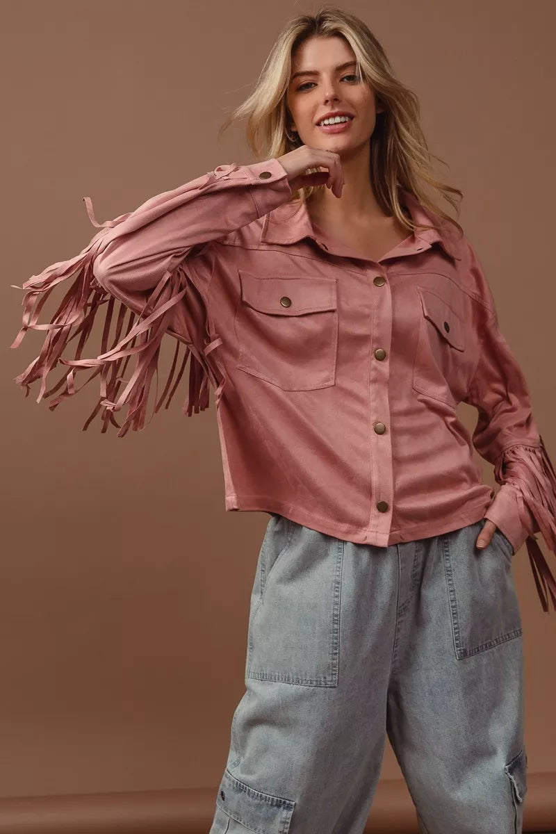Suede Fringe Long Sleeve Jacket