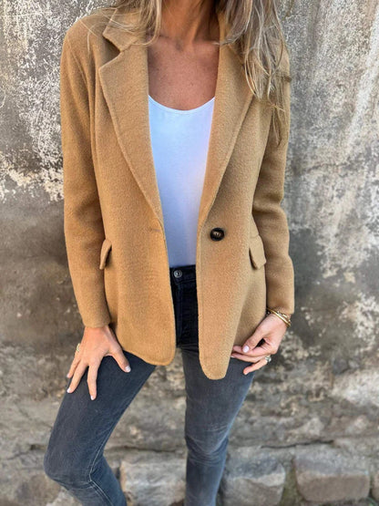 Ins Button Lapel Short Blazer Winter Fashion Commuter Jacket Outwear Women&