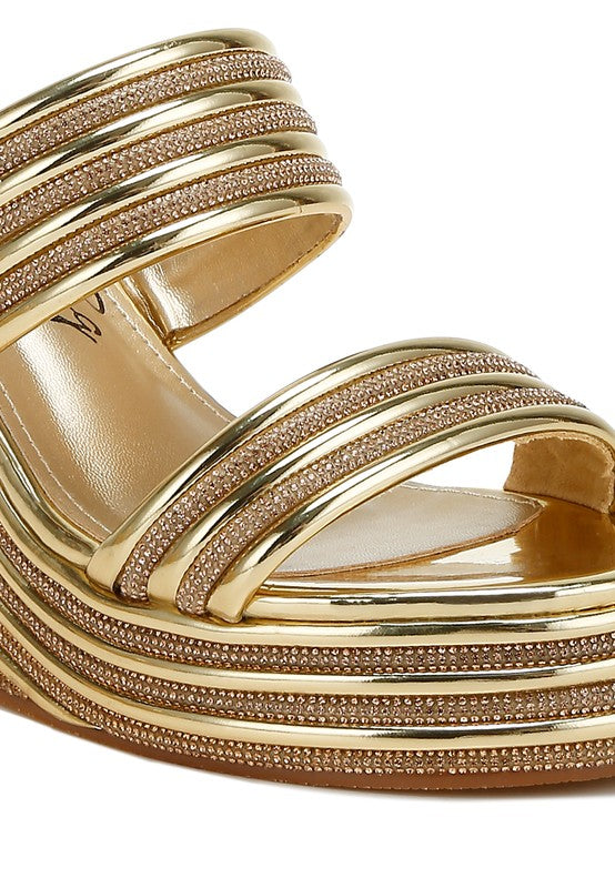 Benched Metallic Faux Leather Wedge Sandals