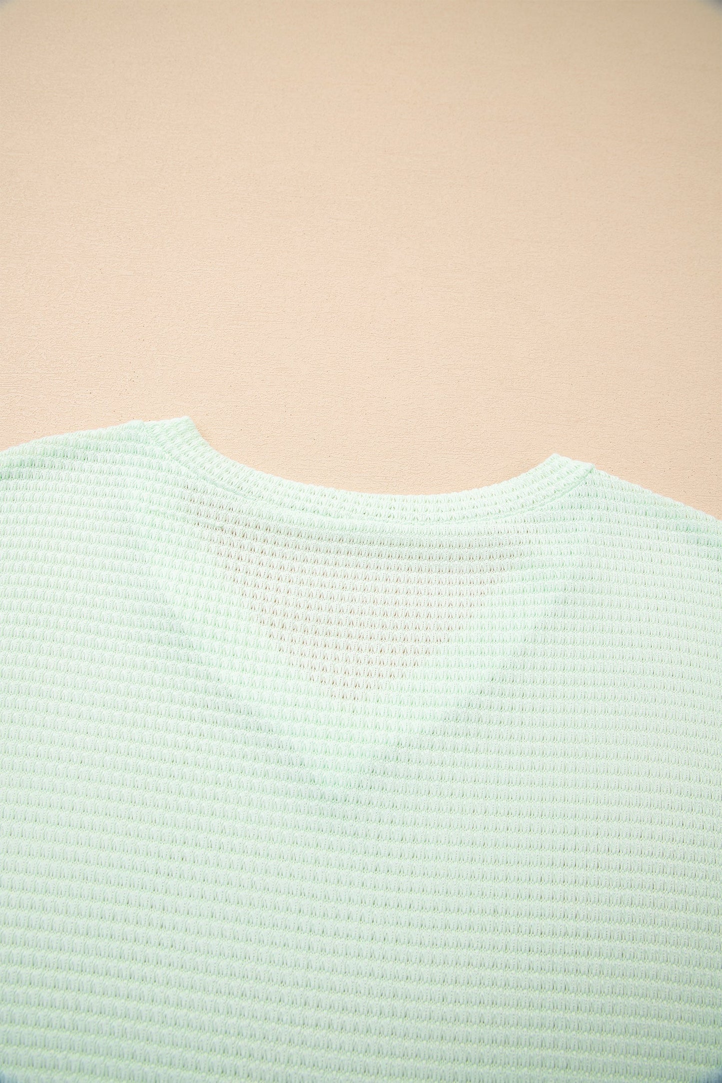 Clearly Aqua Waffle V Neck Short Sleeve Knit Top