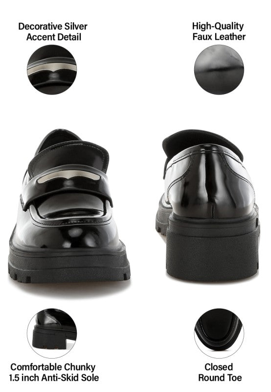 Gleam Stride Faux Leather Chunky Loafers