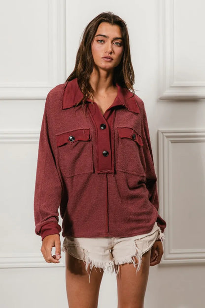 Cp French Terry Cut Edge Detail Collared Top
