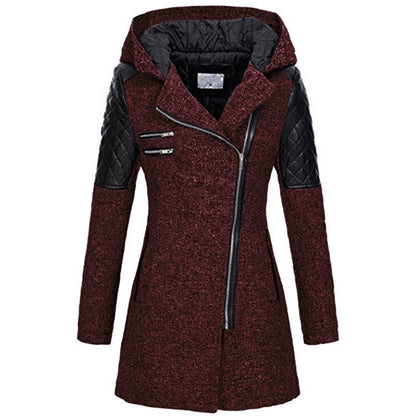Women Warm Slim Full Zipper Coat Thick Woolen Coat Female Fall Winter Windbreaker Hooded Diagonal Zipper Women&