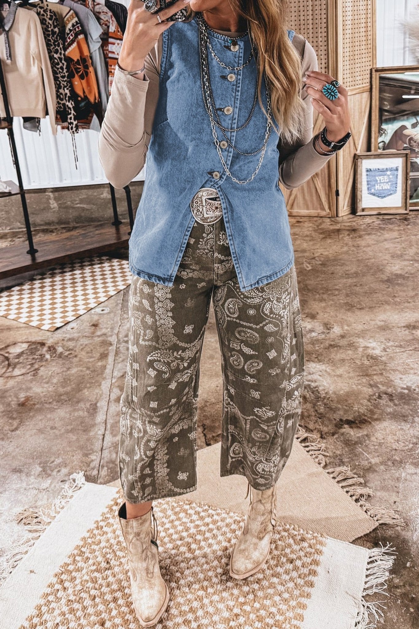 Myosotis Buttoned Front Slit Denim Vest - Loving It Shop