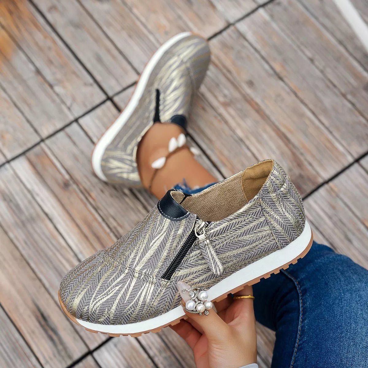 Round Toe Zipper Detail Slip - Ons - Loving It Shop