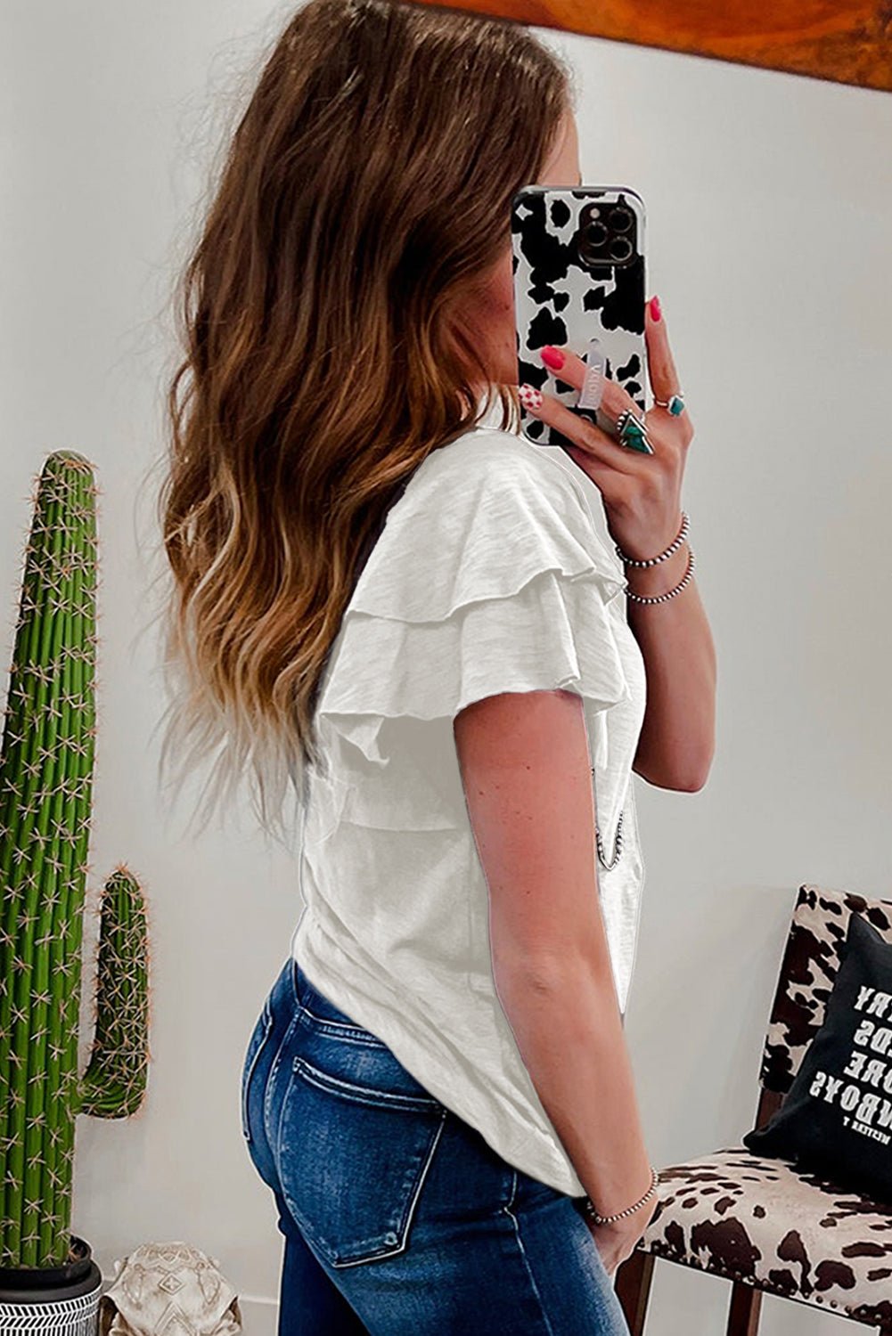 White Layered Ruffle Short Sleeve Round Neck Top - Loving It Shop