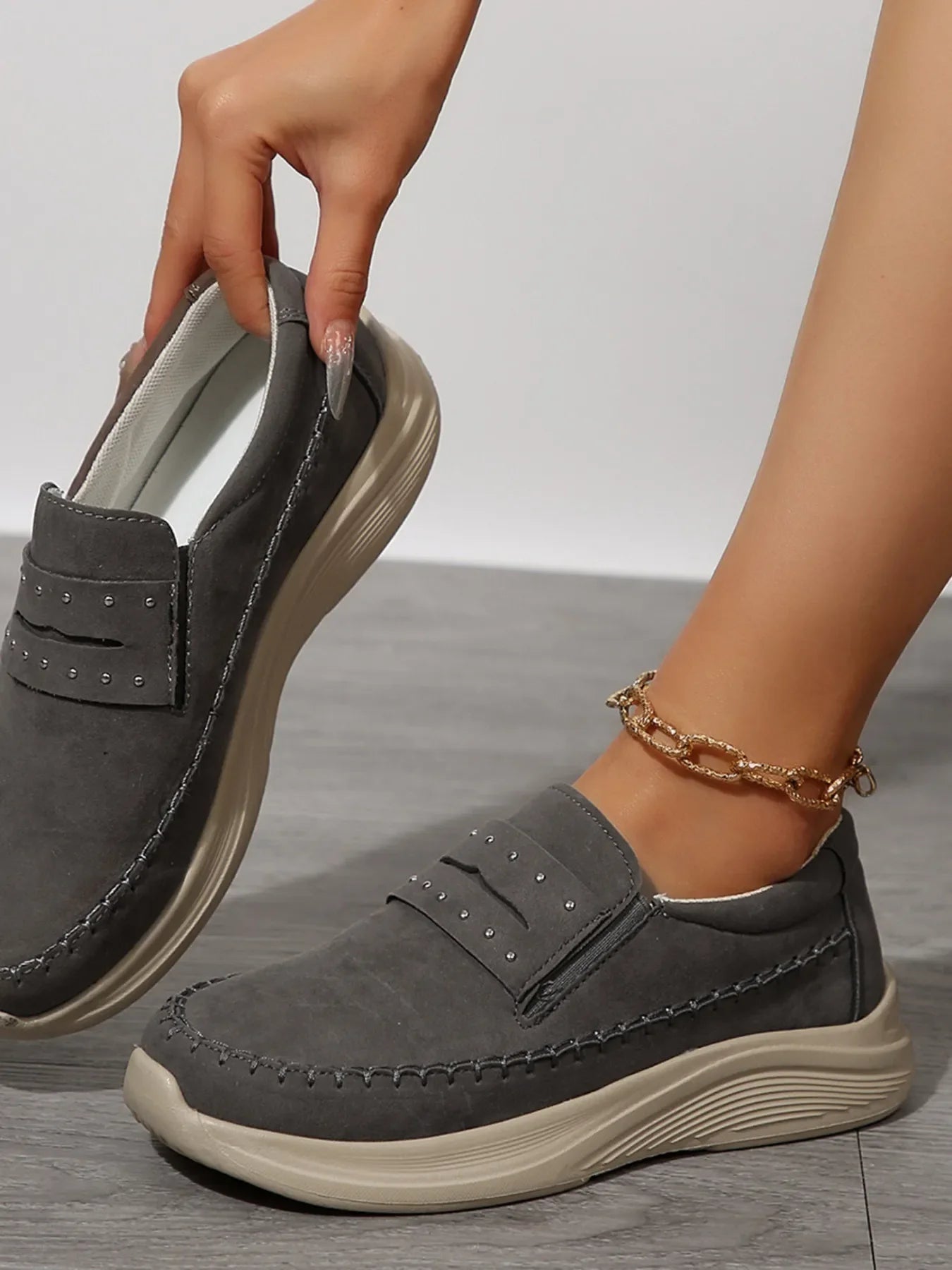 Studded Round Toe Platform Slip - Ons - Loving It Shop