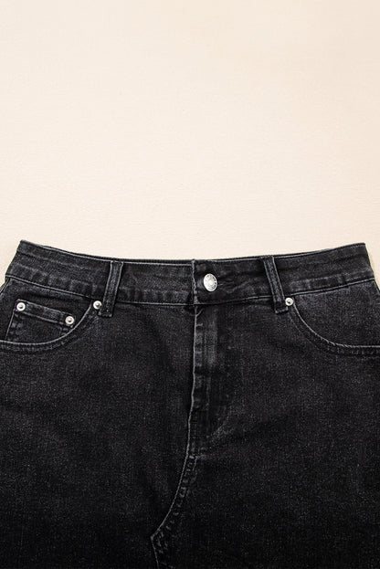 Carbon Grey Mineral Wash Ripped Raw Hem Denim Mini Skirt