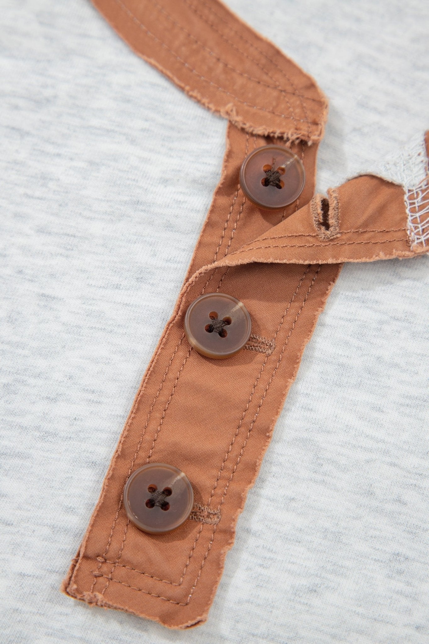 Light Grey Raw Seam Color Block Detail Buttoned Henley Tee - Loving It Shop