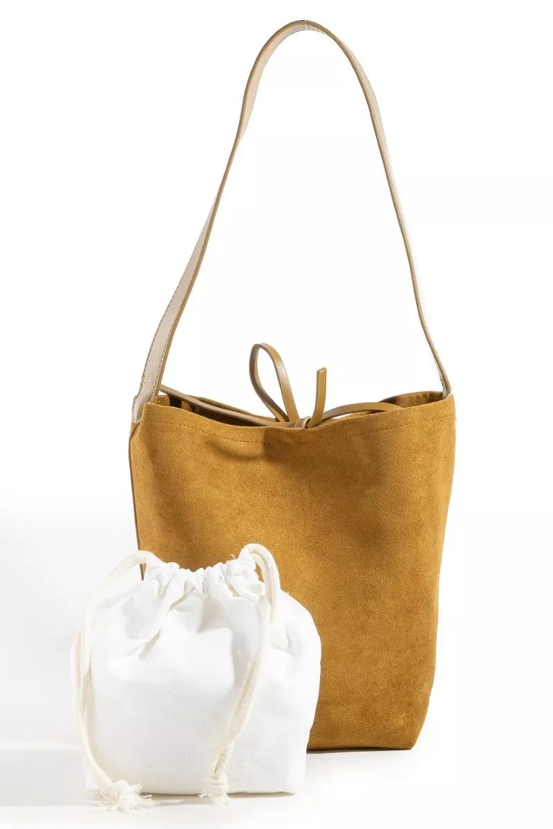 Bucket Pouch Faux Suede Tote Bag