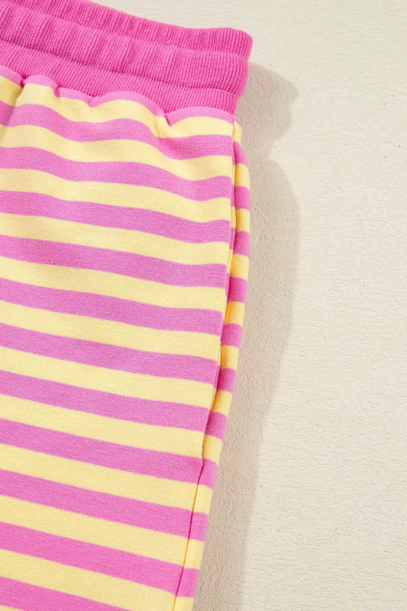 Rose Stripe Drop Shoulder Boxy Casual Terry Short Set - Loving It Shop