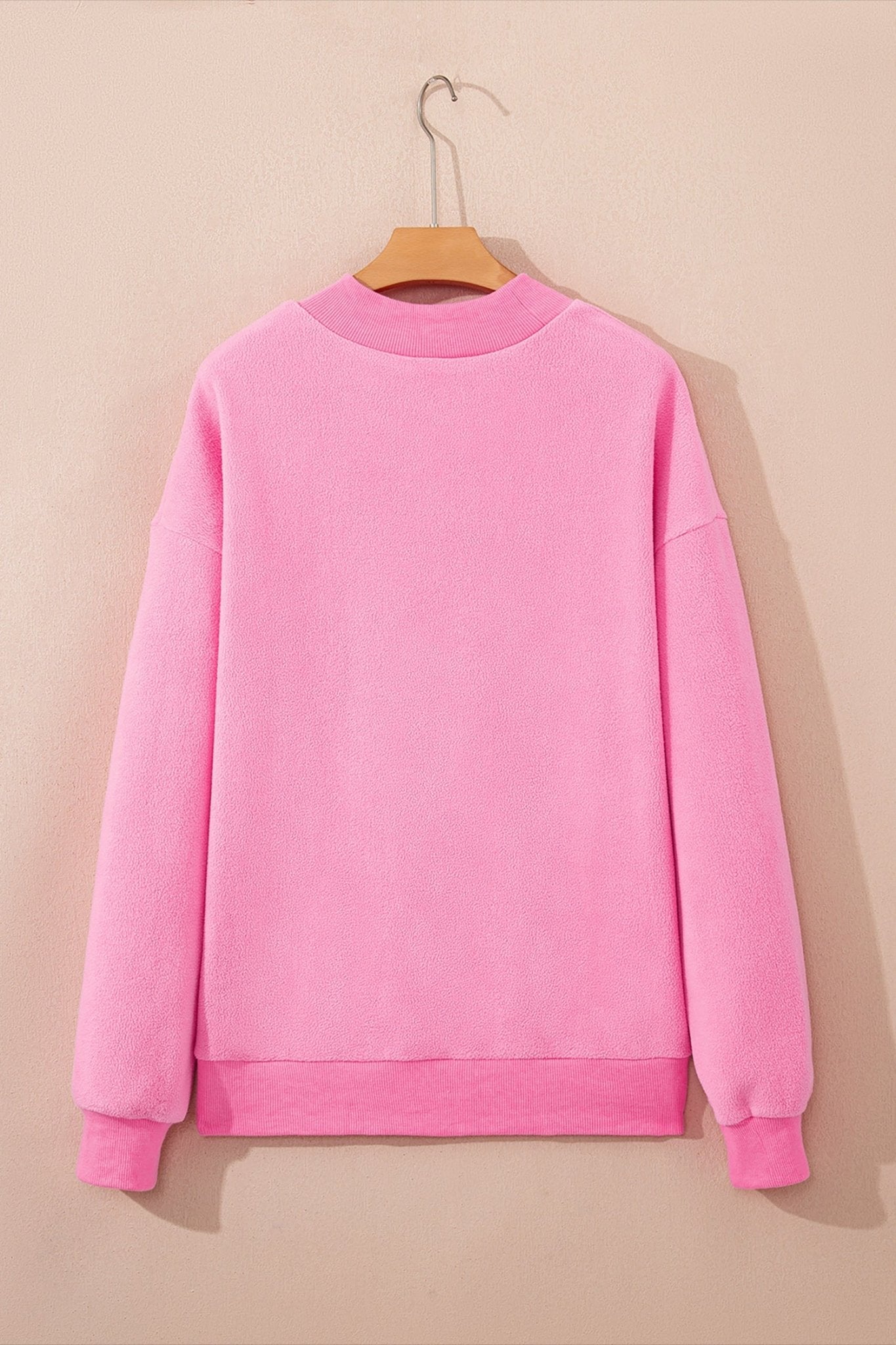 Bright Pink Oversize Drop Shoulder Reversible Mock Neck Sweatshirt - Loving It Shop