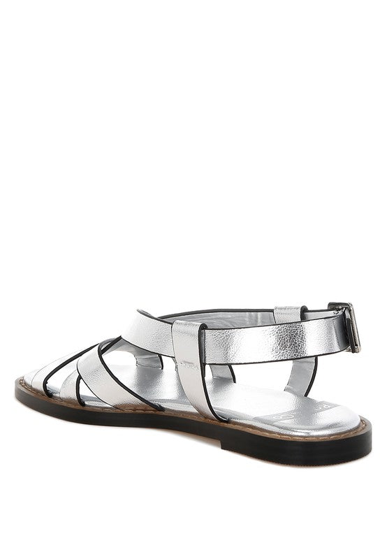 Doata Metallic Genuine Leather Buckled Flats