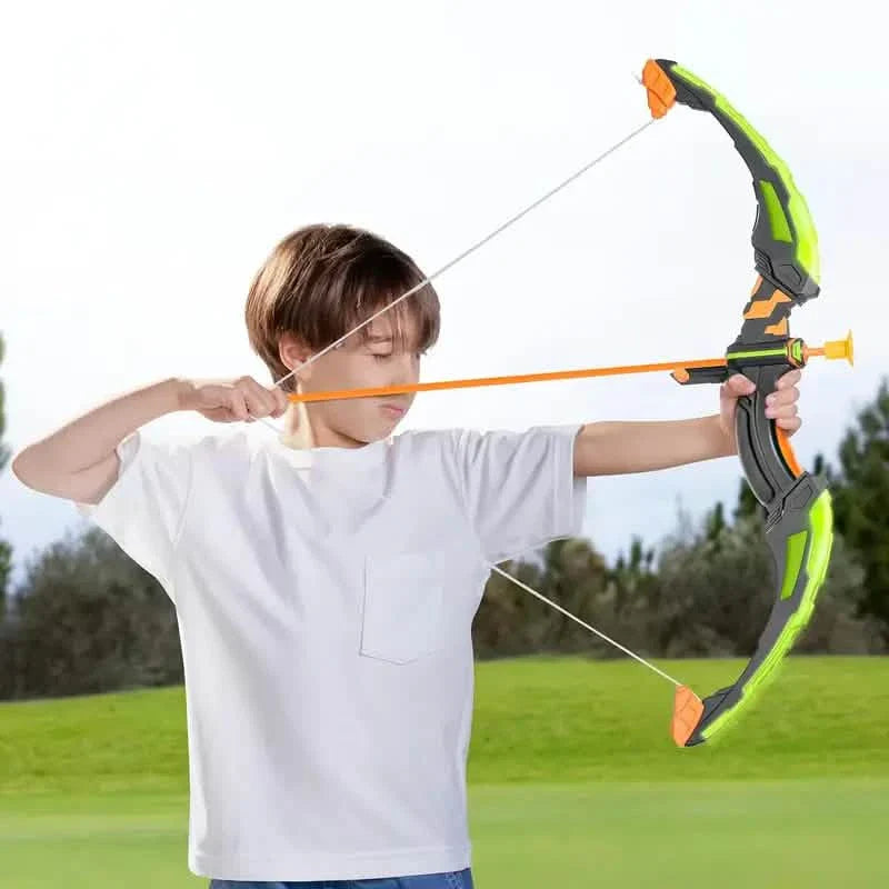 LED Bow &amp; Arrow Toy Set for Kids Light-Up Archery Play Kit with Suction Cup Arrows (Blue/Green)
