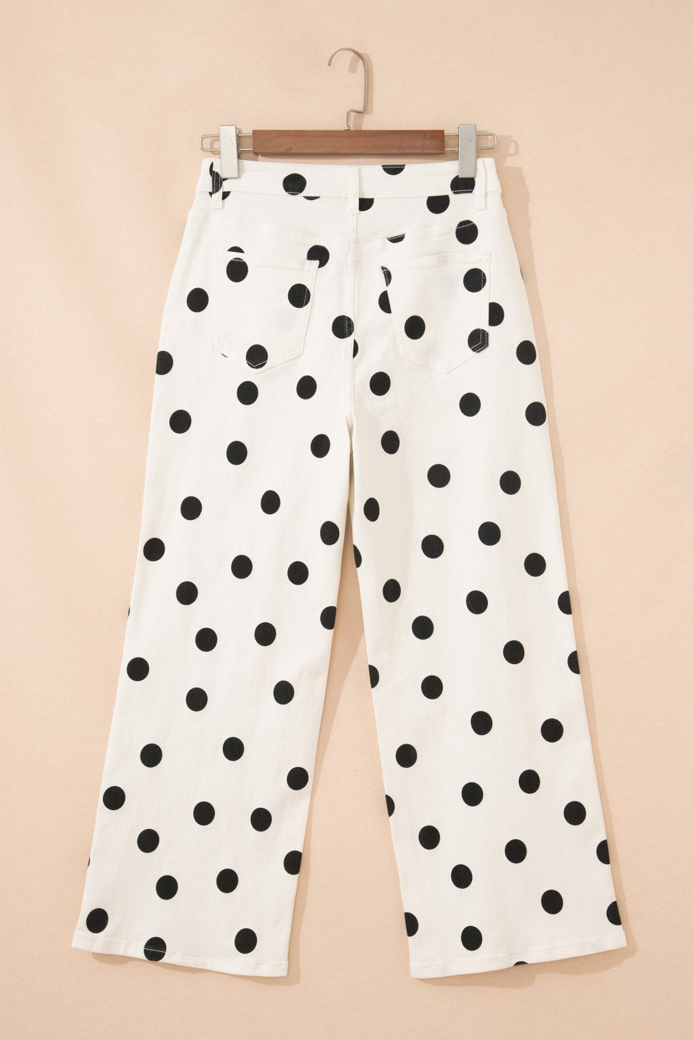 White Polka Dot Print Wide Leg Ankle - Length Jeans - Loving It Shop