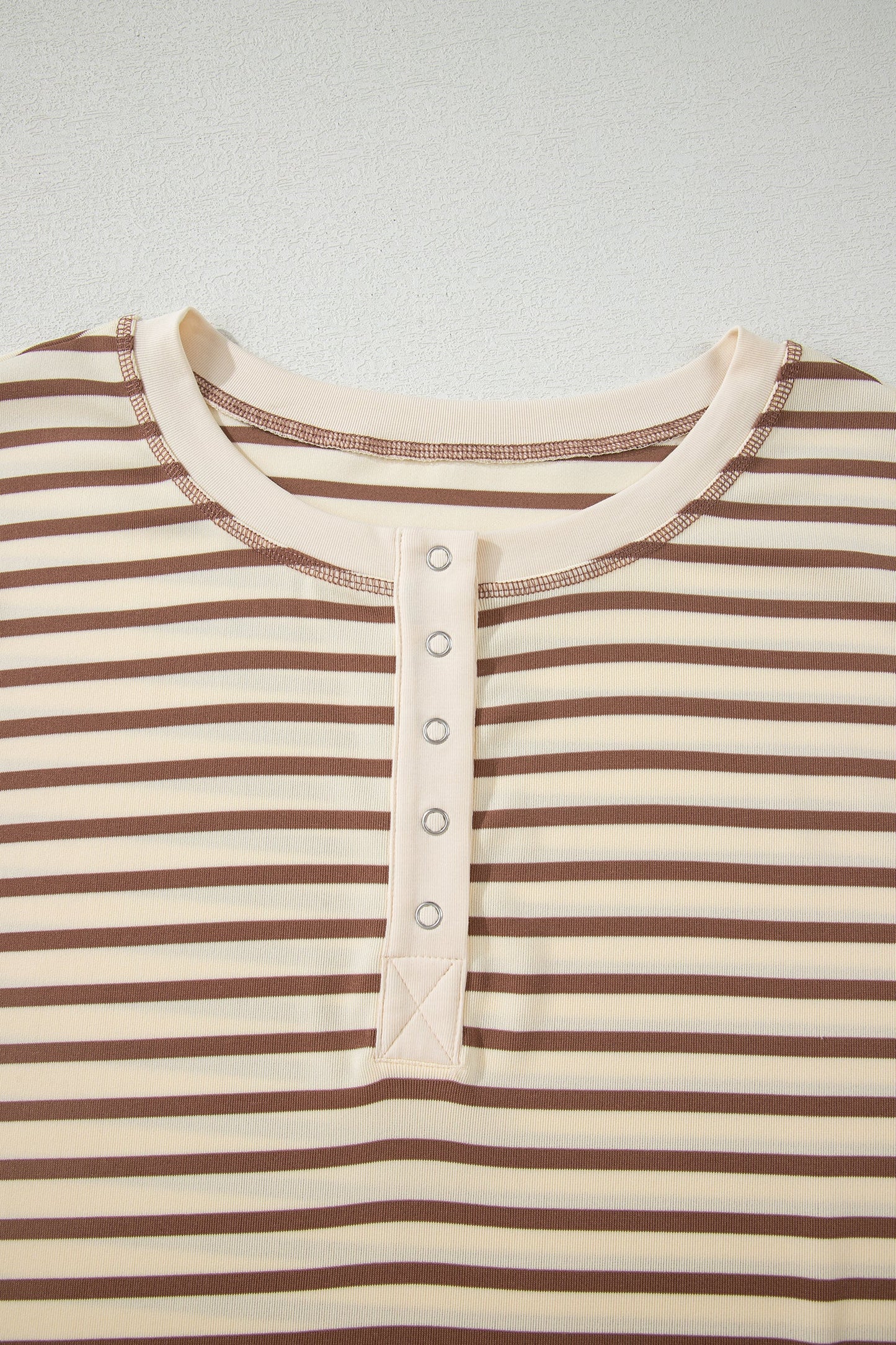 Brown Stripe Half Buttons Top and Shorts Set