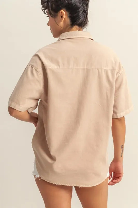Short Sleeve Button Down Oversized Shirt