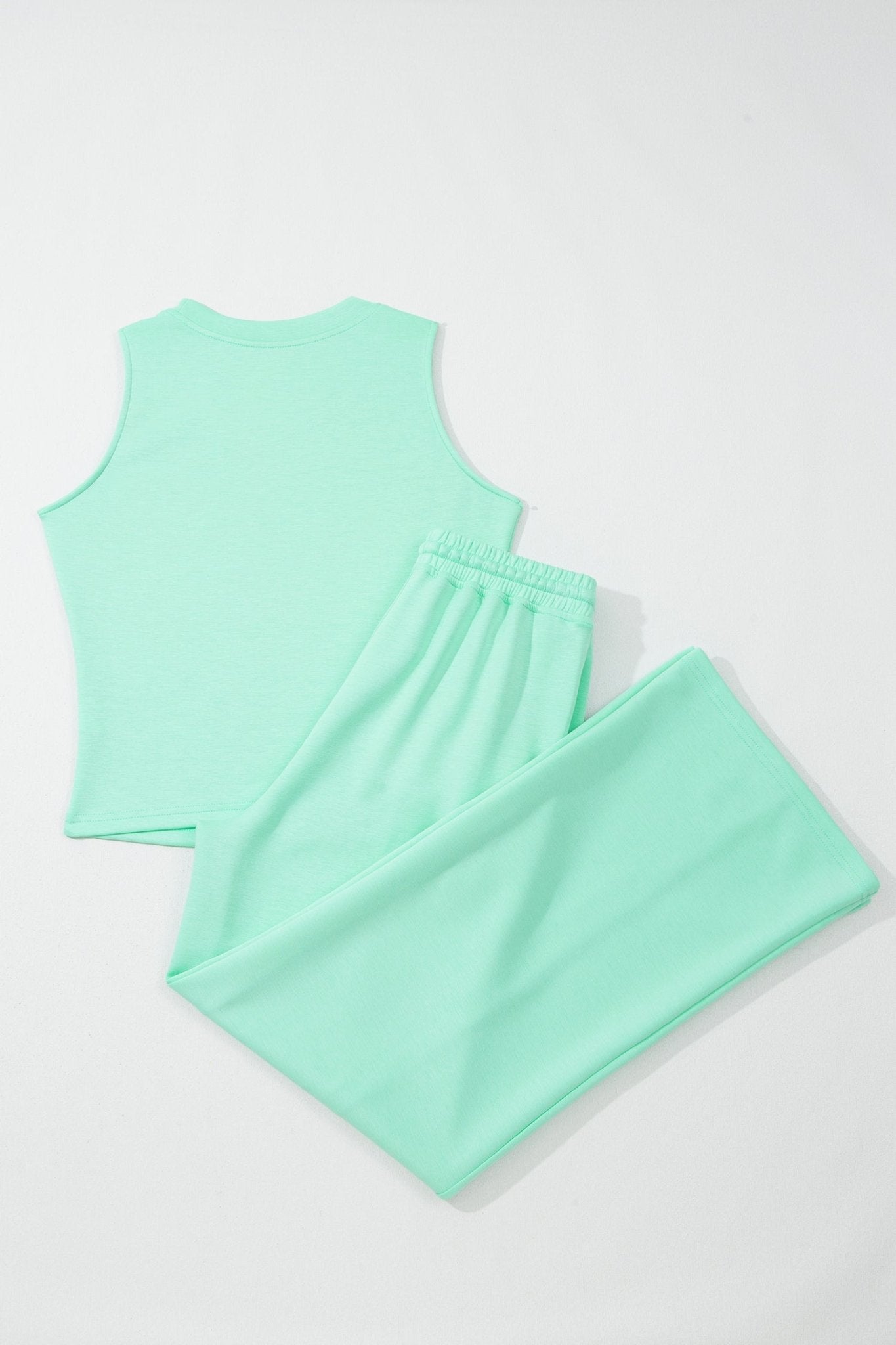 Moonlight Jade Drawstring Elastic Waistband Solid Color Two Piece Casual Set - Loving It Shop