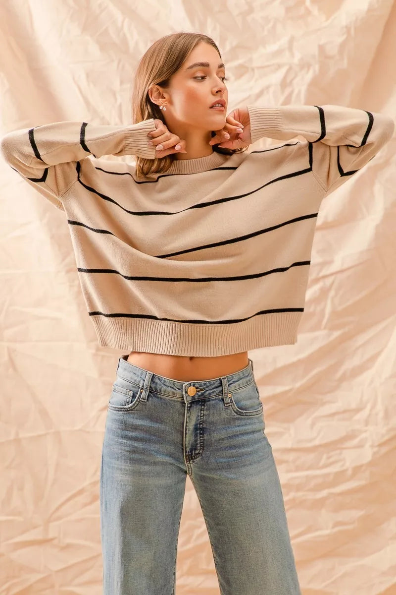 Stripe Crew Neck Basic Essential Sweater