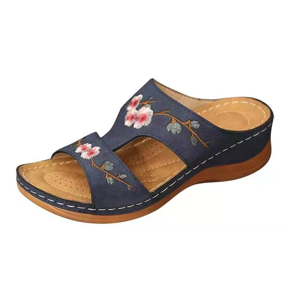 Wedge Heel Retro Stitched Embroidered Ethnic Style Women&