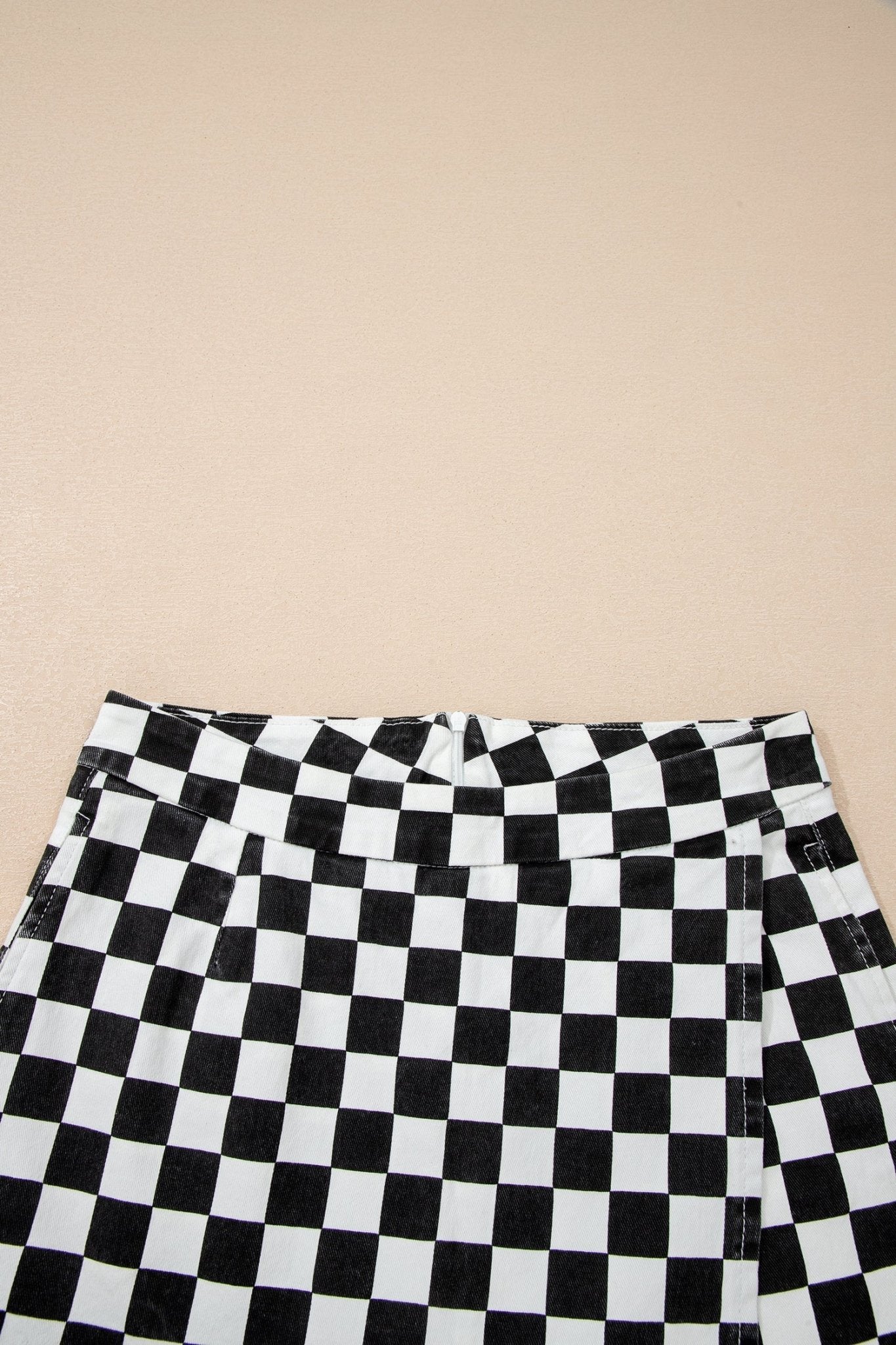 Black Checkered Print Overlap Denim Shorts - Loving It Shop