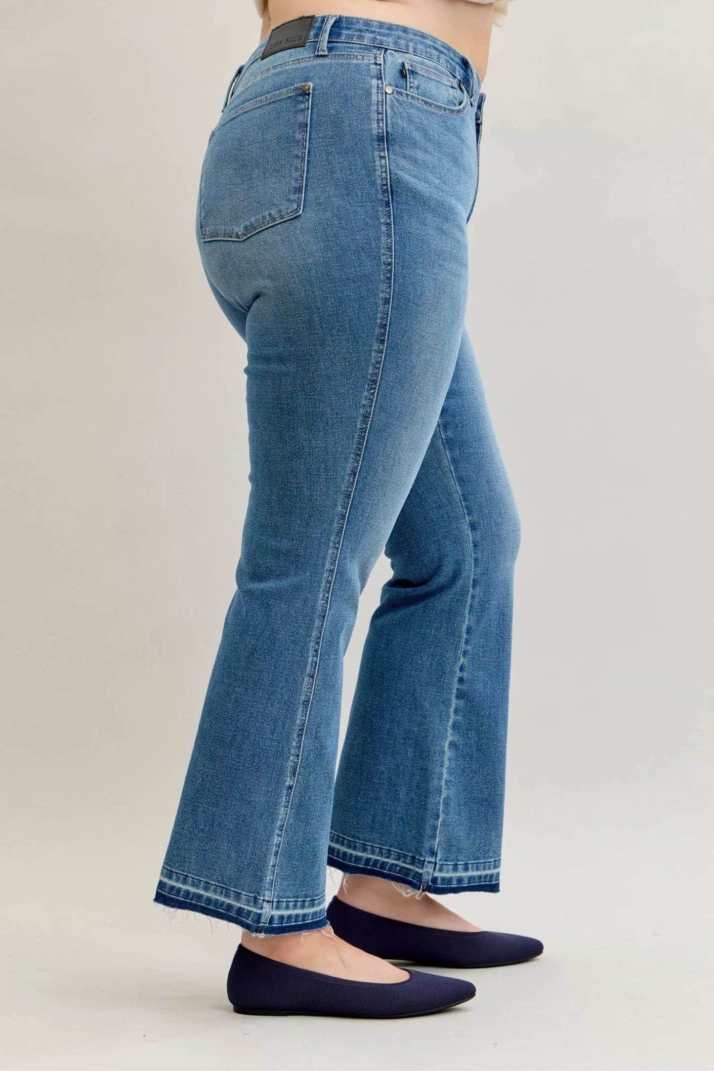 Full Size Mid Rise Slim Bootcut Tummy Control Release Hem Jeans Plus Size