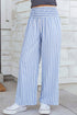 Sky Blue Stripe Shirred High Waist Loose Summer Pants - Loving It Shop